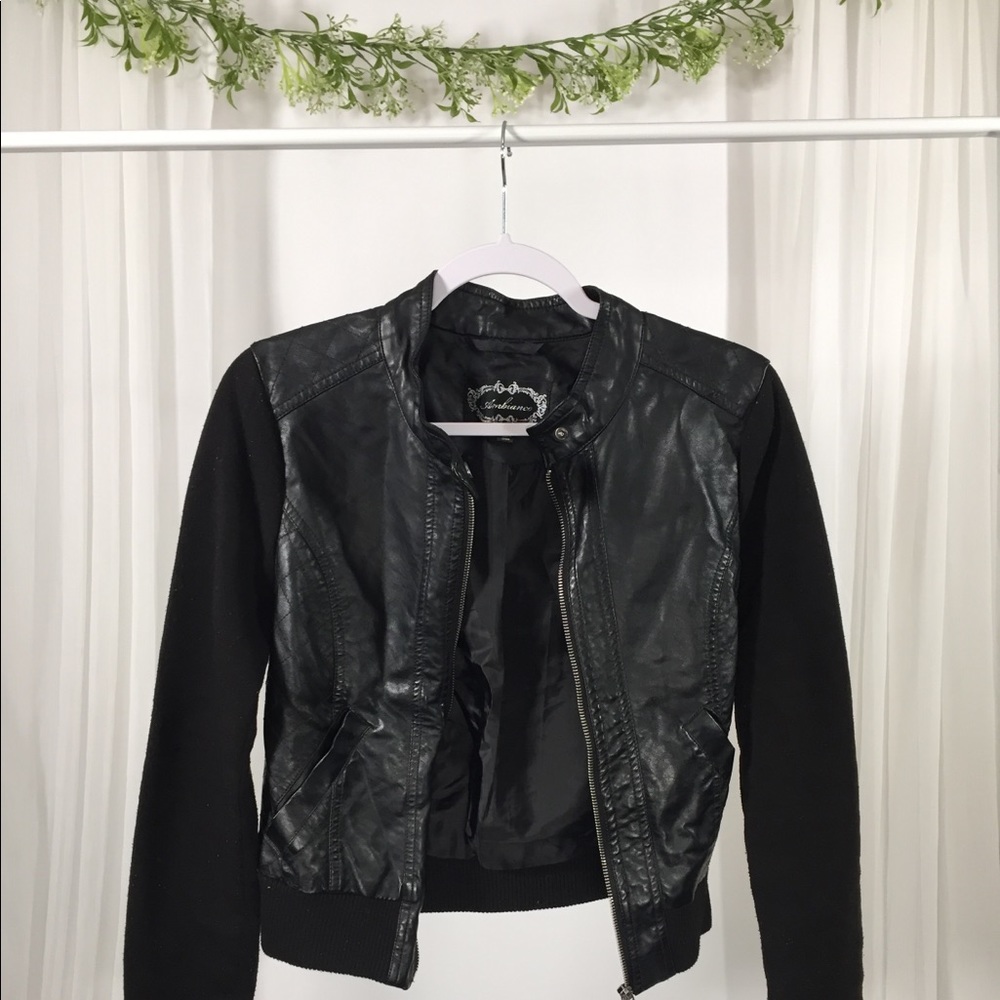 Black Sweater Pleather Jacket